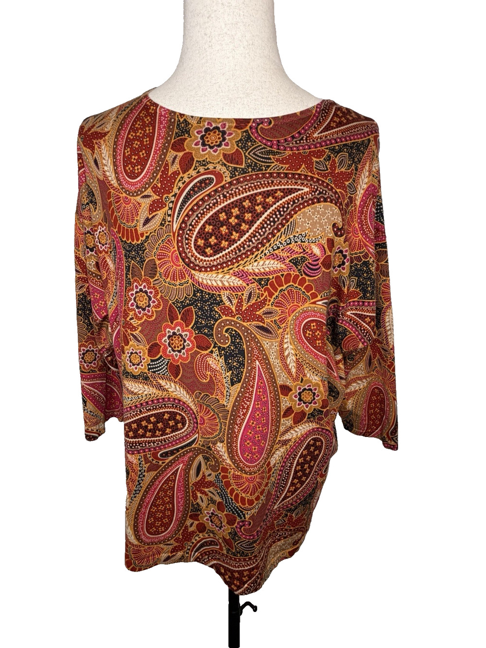Jones NY Women’s Silk Blend Sweater Size 3XL Multicolor Paisley Print 3/4 Sleeve